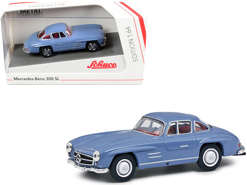 Mercedes Benz 300 SL Blue with Red Interior 1/64 Diecast Model Car by Schuco-0