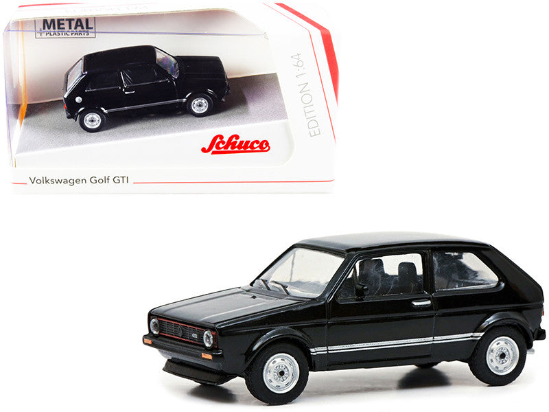 Volkswagen Golf GTI Black with Silver Stripes 1/64 Diecast Model Car by Schuco-0