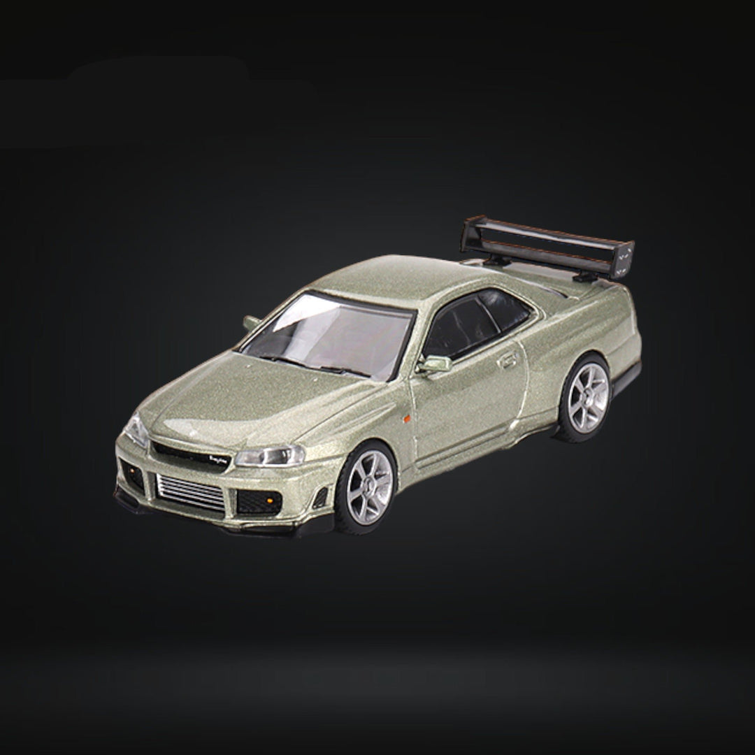 Nissan Skyline GT-R (R34) Tommykaira R-z Millenium Jade #697 1:64 by Mini-GT MGT00697 Angled Front View