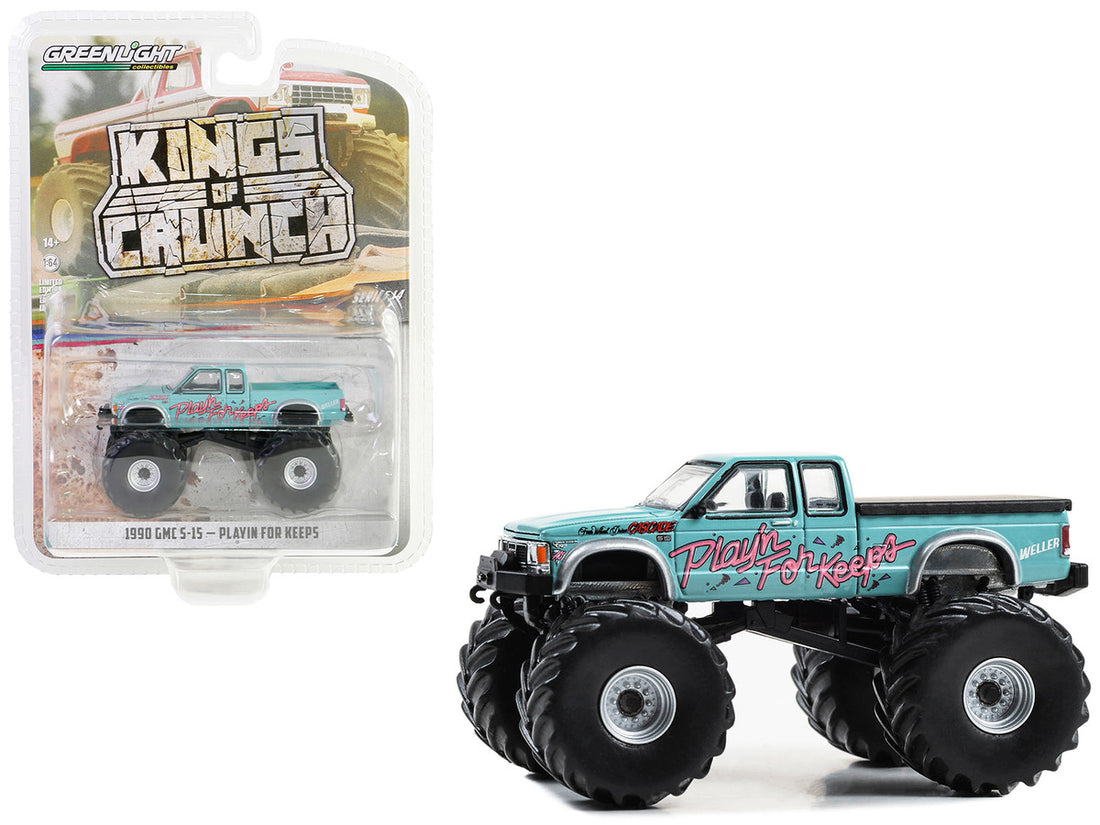 1990 GMC S-15 Monster Truck Light Blue "Playin' for Keeps" "Kings of Crunch" Series 14 1/64 Diecast Model Car by Greenlight-0