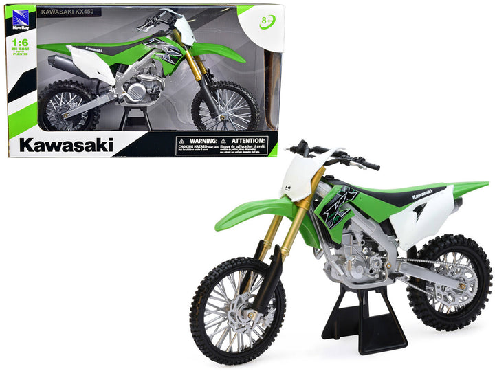 2019 Kawasaki KX 450F Dirt Bike Motorcycle Green and White 1/6 Diecast Model by New Ray-0