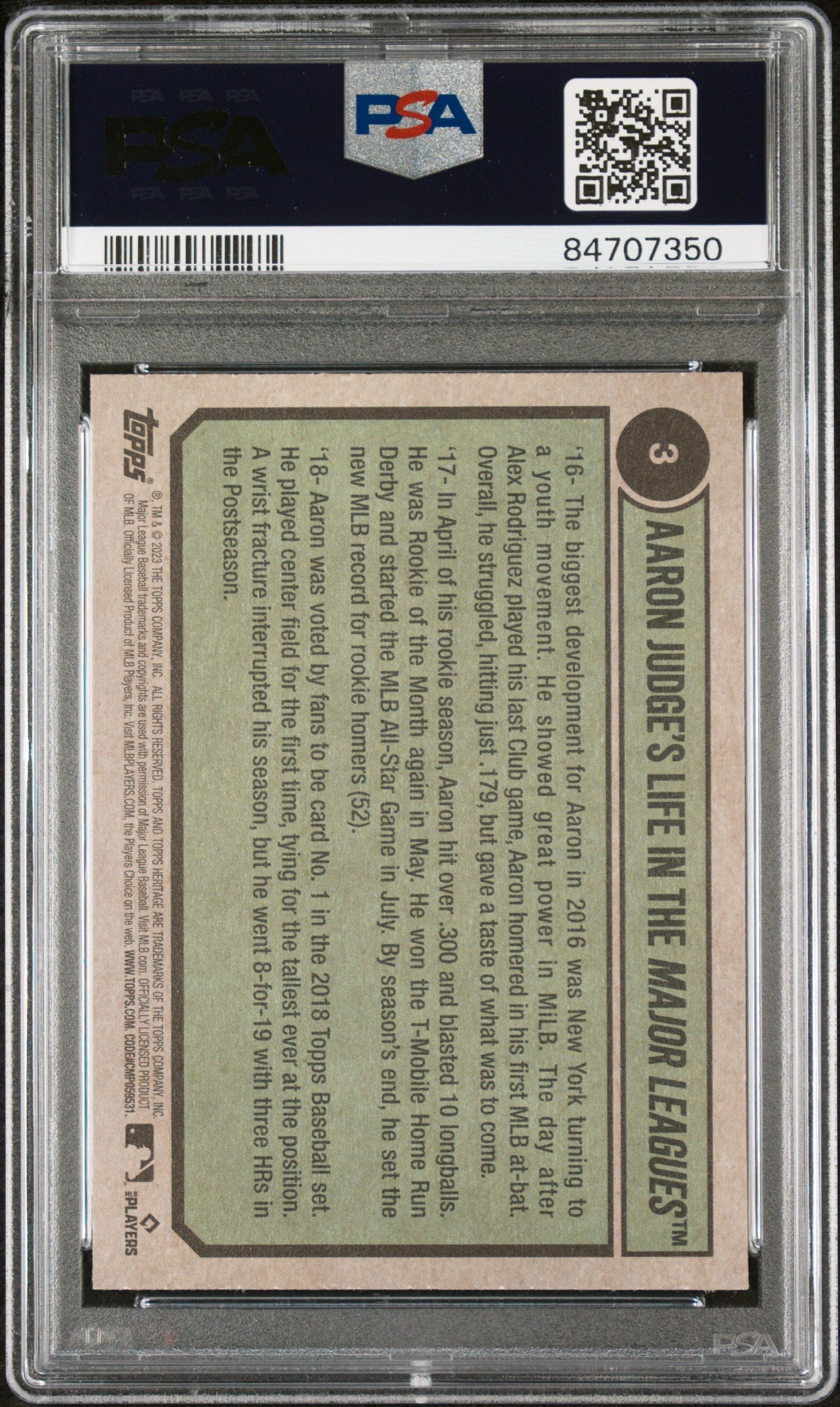 2023 TOPPS HERITAGE AARON JUDGE TRIBUTE  #3 - PSA 10 2