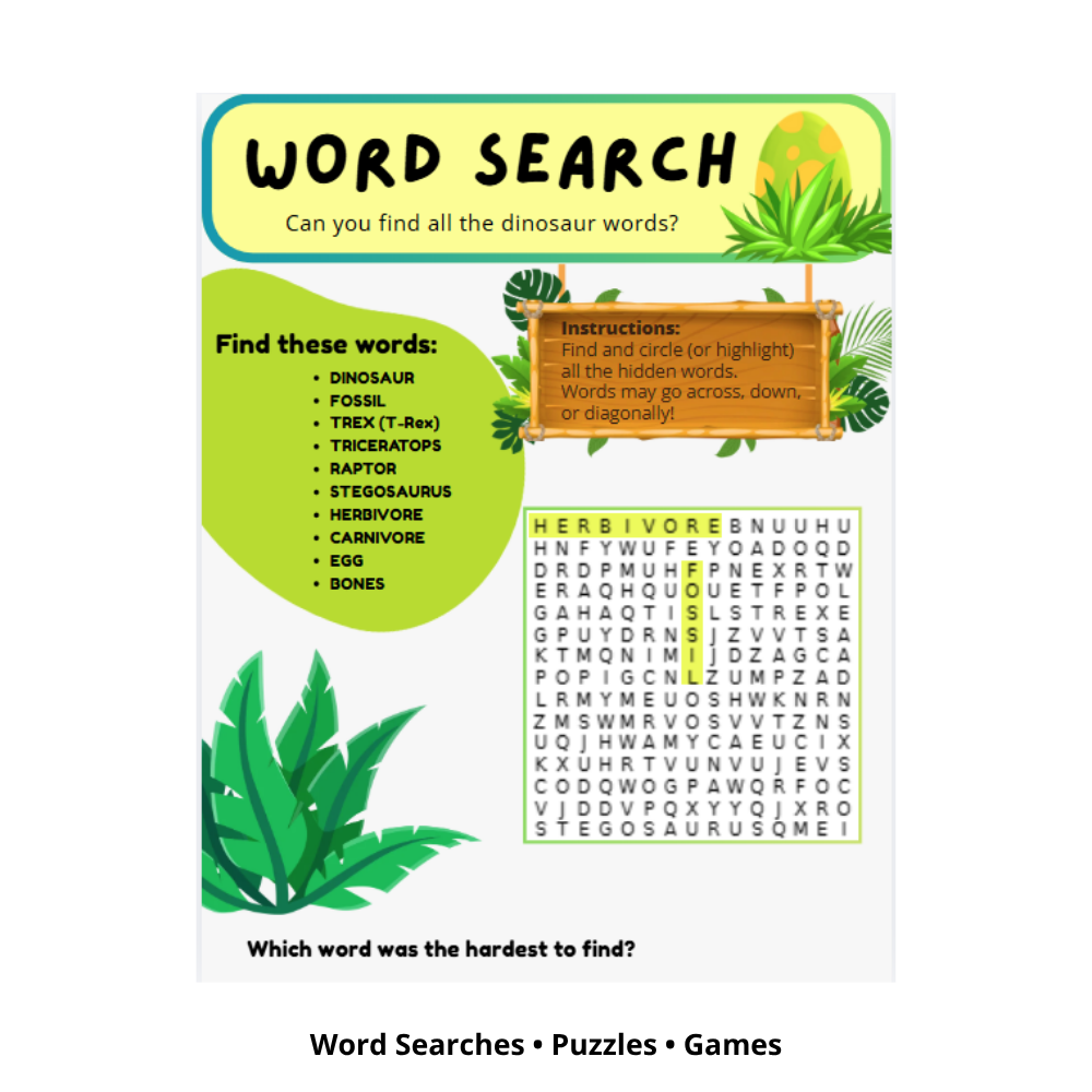 Dinosaur Learning & Activity Book - 50 Page Printable + Fillable PDF for Ages 6-10 4
