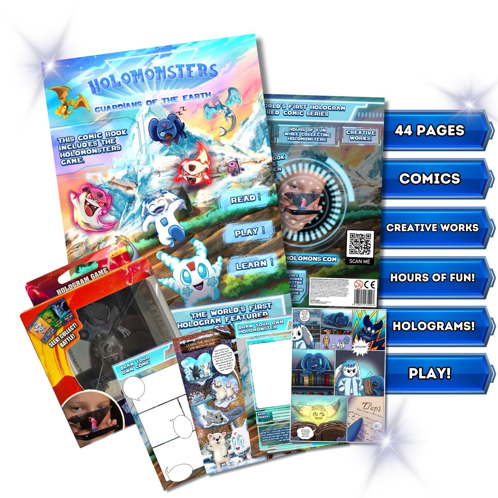Holomonsters "Guardians of the Earth" 3D Hologram Comic Book and 2 Game Bundle