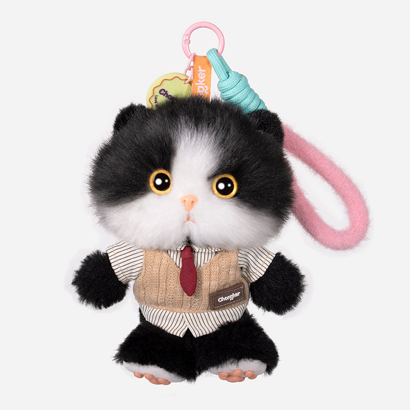 Chongker Newton black and white mini cat plush keychain
