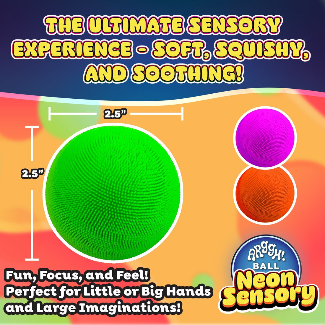 Neon Sensory Squish Stress Relief Balls - Power Your Fun 3-Pack  4