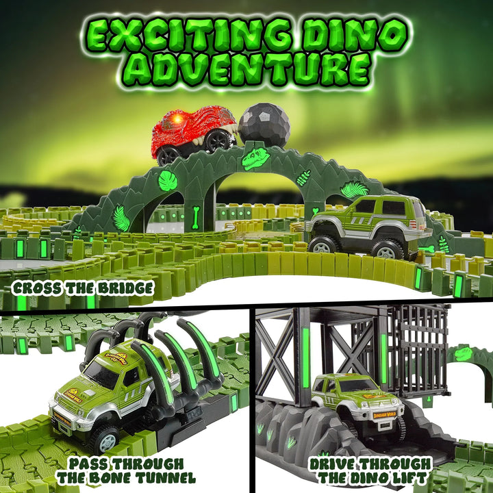 Dinosaur Ultimate Dash Race Track Adventure Playset - USA Toyz 225 Piece Green 