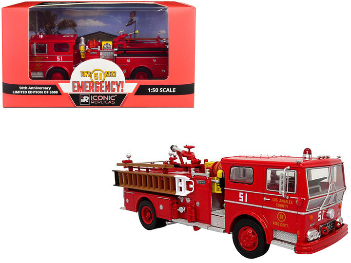 1973 Ward LaFrance Ambassador Fire Engine "Los Angeles County Fire Department" LA County FD (LACFD) "Emergency! 50th Anniversary" (1972-2022) Limited Edition to 3000 pieces Worldwide 1/50 Diecast Model by Iconic Replicas-0