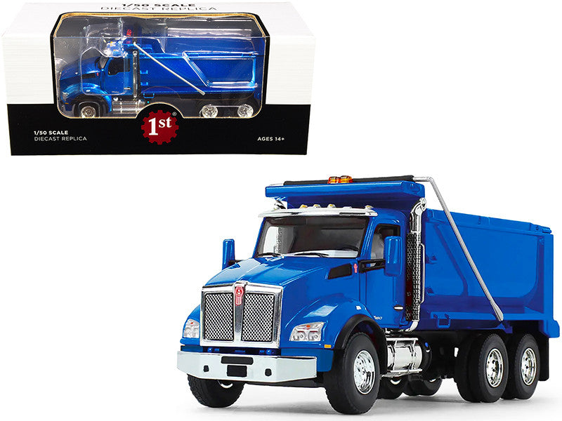 Kenworth T880 Dump Truck Surf Blue Metallic 1/50 Diecast Model by First Gear-0