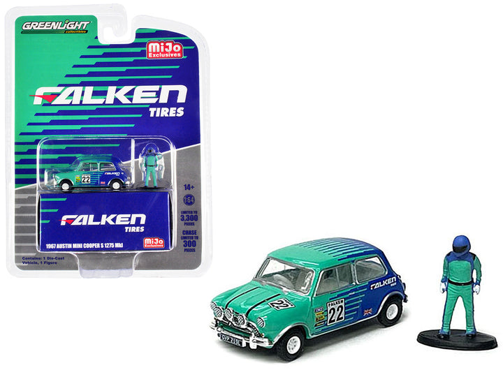 1967 Austin Mini Cooper S 1275 MKI RHD (Right Hand Drive) #22 "Falken Tires" and Driver Figure Limited Edition to 3300 pieces Worldwide 1/64 Diecast Model Car by Greenlight-0