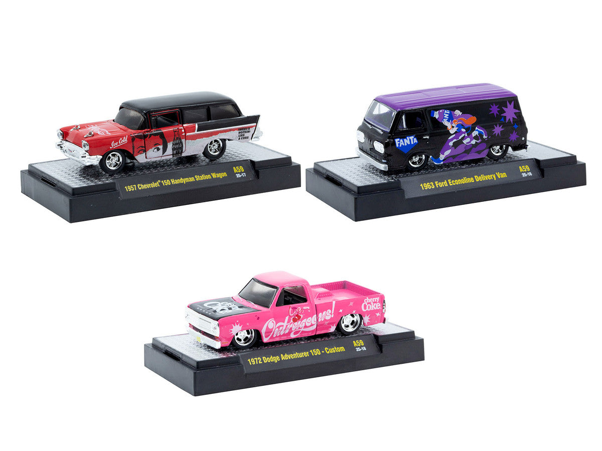 "Sodas" Set of 3 pieces Release 59 Limited Edition to 9600 pieces Worldwide 1/64 Diecast Model Cars by M2 Machines 2