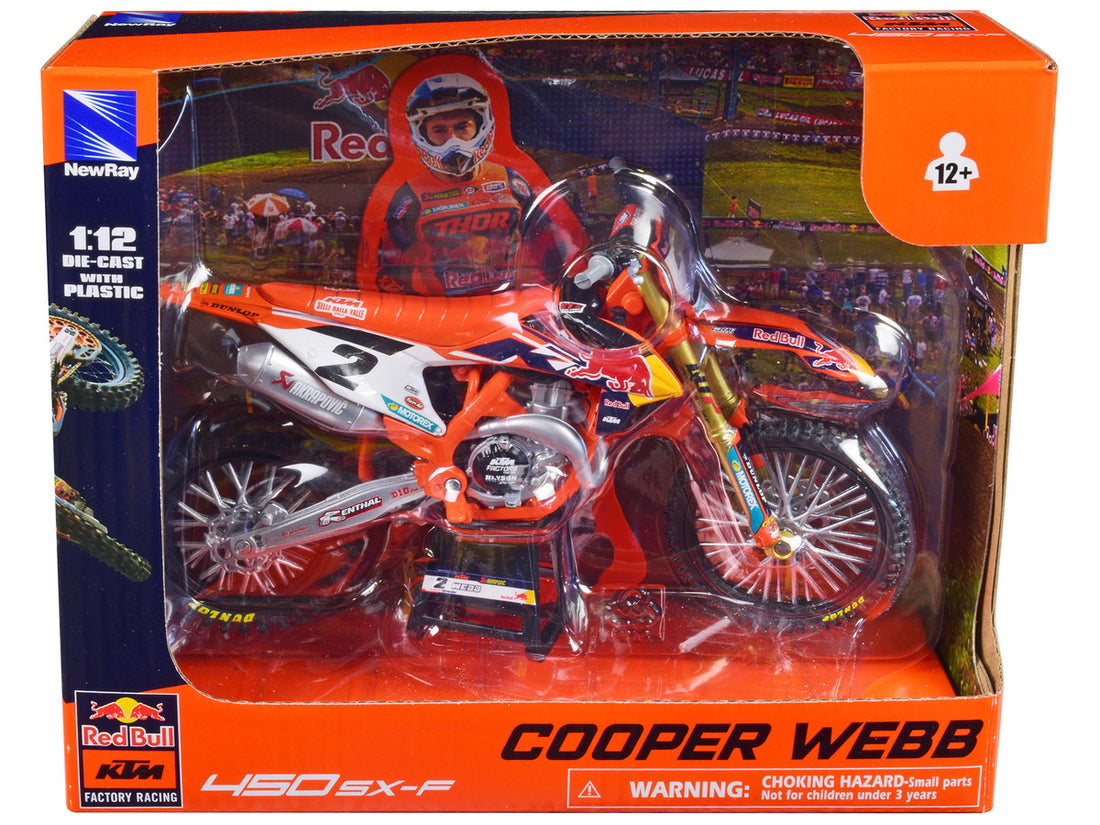 KTM 450 SX-F Motorcycle #2 Cooper Webb "Red Bull KTM Factory Racing" 1/12 Diecast Model by New Ray-0