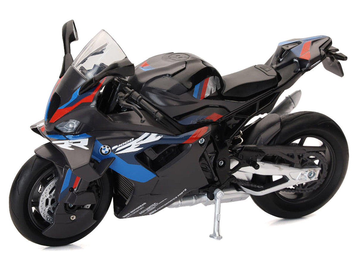 BMW M 1000 RR Motorcycle Black with Red and Blue Stripes 1/12