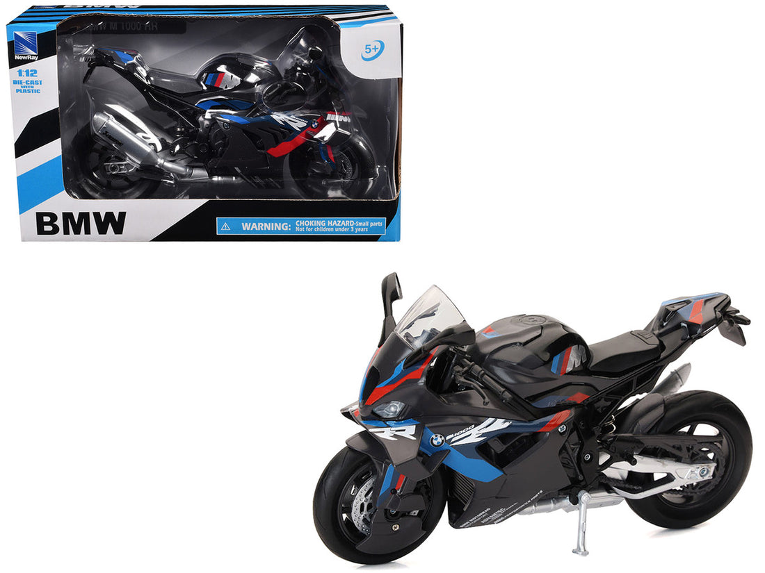 BMW M 1000 RR Motorcycle Black with Red and Blue Stripes 1/12 Diecast Model by New Ray-0