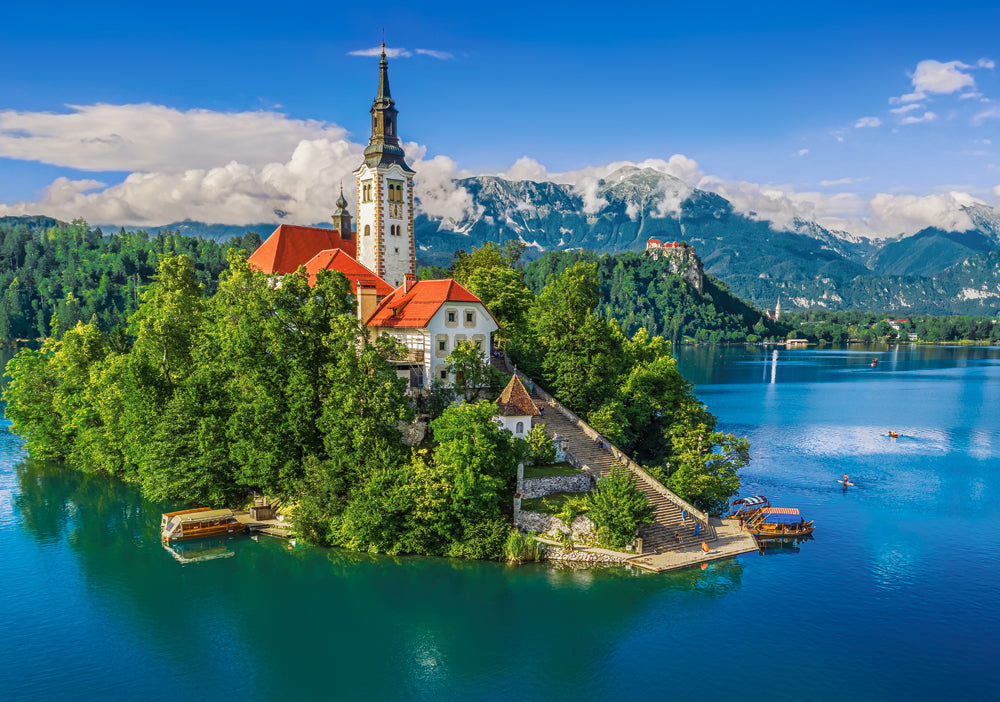 500 Piece Jigsaw Puzzle, Bled, Slovenia, Historic church, Lake view, Alps landscape, Adult Puzzle, Castorland B-54114 2