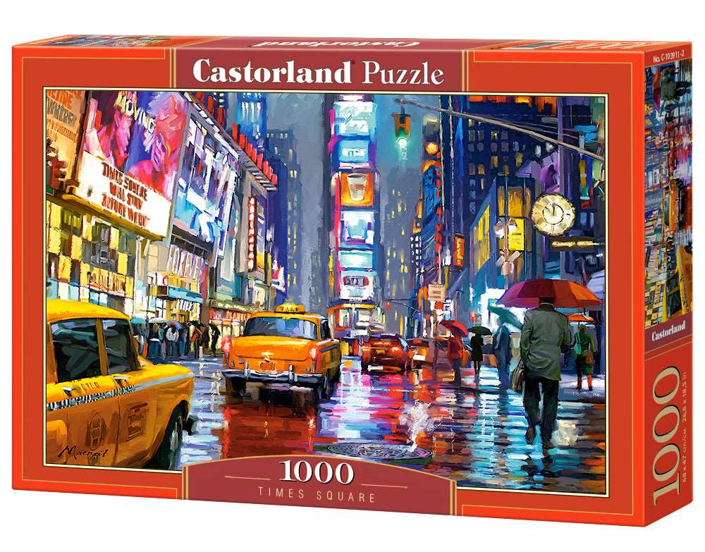 Castorland Times Square New York 1000 piece jigsaw puzzle box featuring yellow cabs and city lights