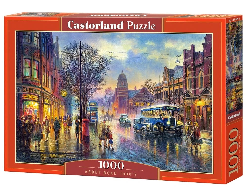 Abbey Road London 1000 piece jigsaw puzzle by Castorland featuring a vintage rainy street scene