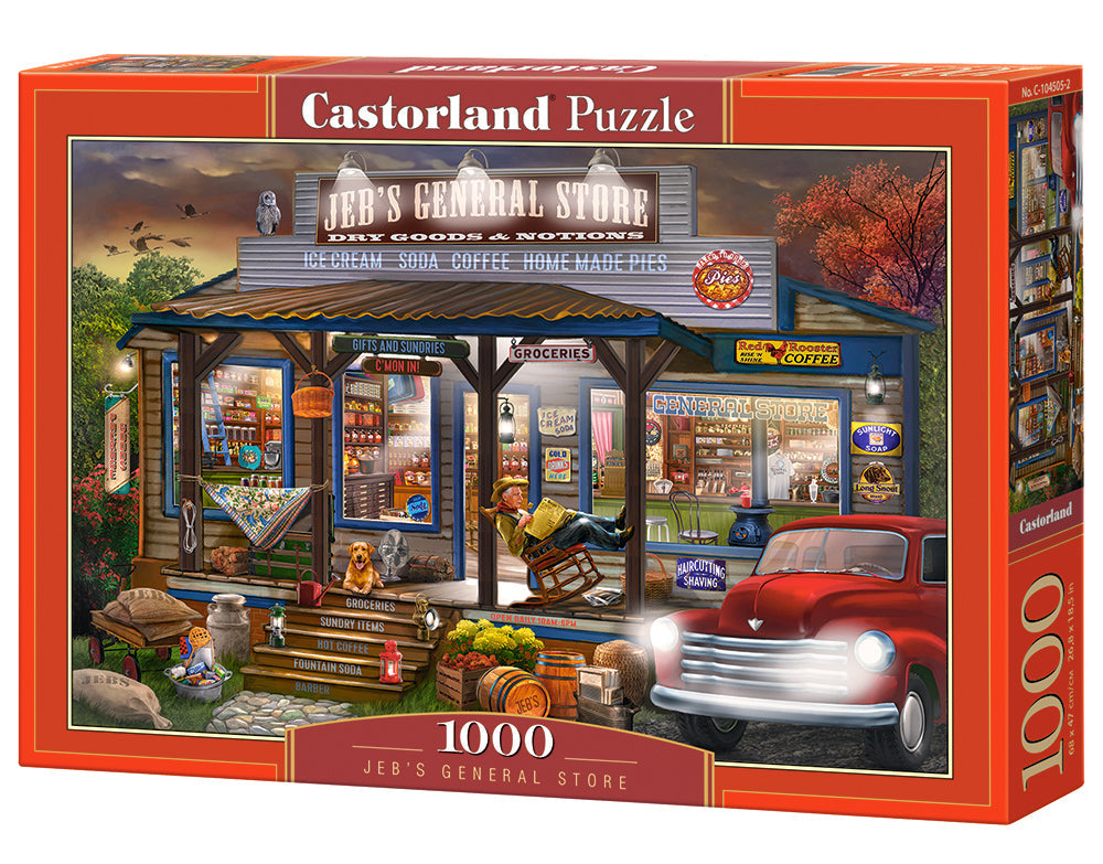 Castorland Jeb’s General Store 1000 piece jigsaw puzzle box featuring a nostalgic country store scene