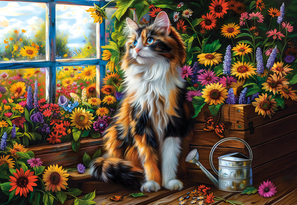 1000 Piece Jigsaw Puzzle, Blooming Cat Meditation, Cat puzzle, Flower scenery, Charming view, Adult Puzzle, Castorland C-105342-2 2