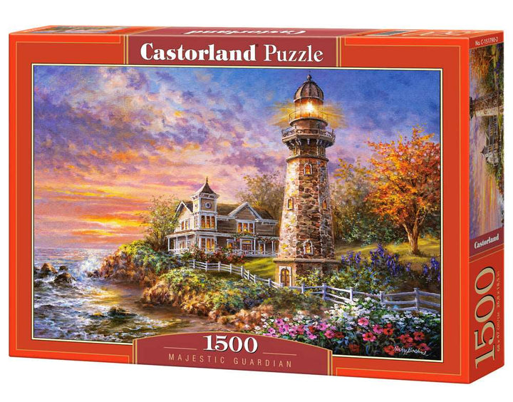 Majestic Guardian 1500 piece lighthouse jigsaw puzzle by Castorland featuring artwork by Nicky Boehme