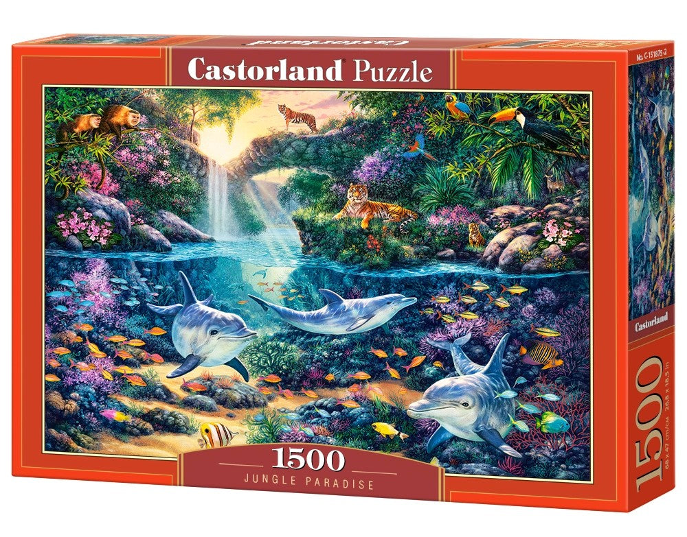 Jungle Paradise 1500 piece Castorland jigsaw puzzle by Steve Read with dolphins and tropical wildlife