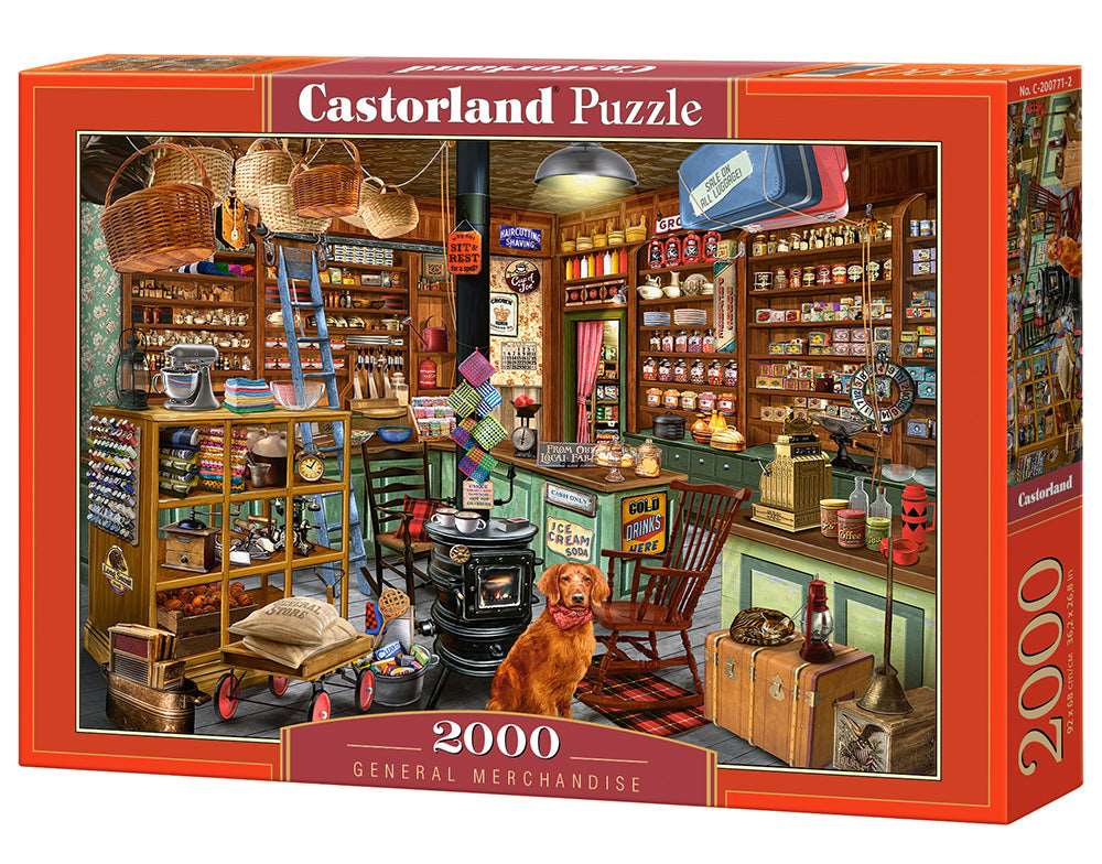 Castorland General Merchandise 2000 piece jigsaw puzzle box featuring a vintage American general store