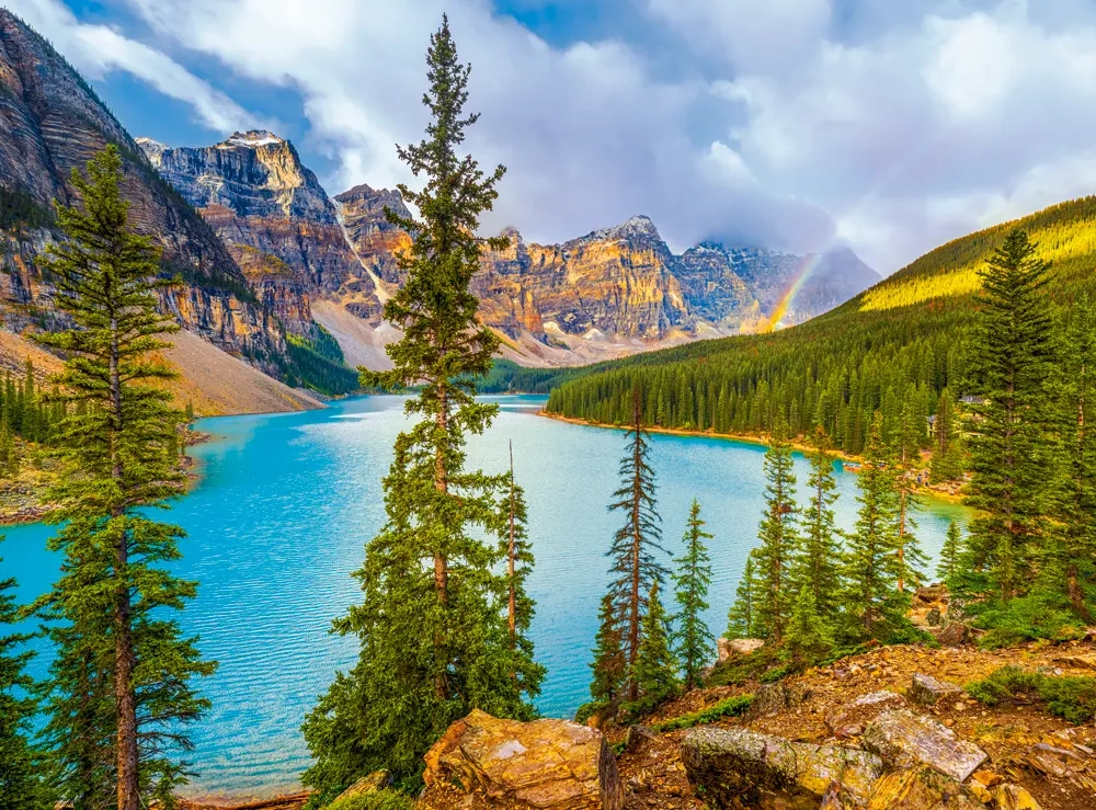 Moraine Lake Canadian Rockies mountain landscape jigsaw puzzle artwork