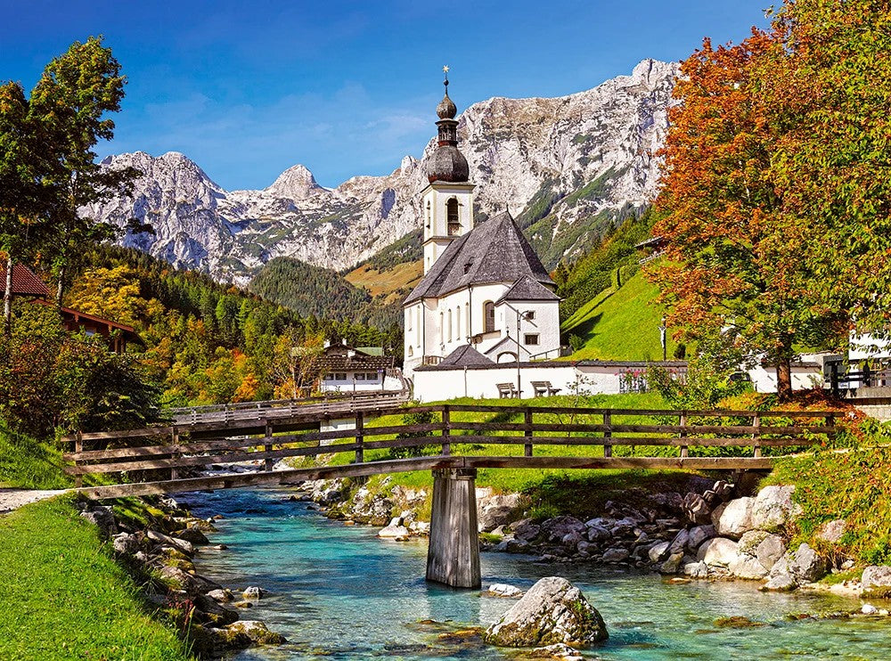 Ramsau, Germany, Church, Mountain river, Bavarian Alps, Landscape, Adult 3000 Piece Jigsaw Puzzle, , Castorland C-300464-2 2