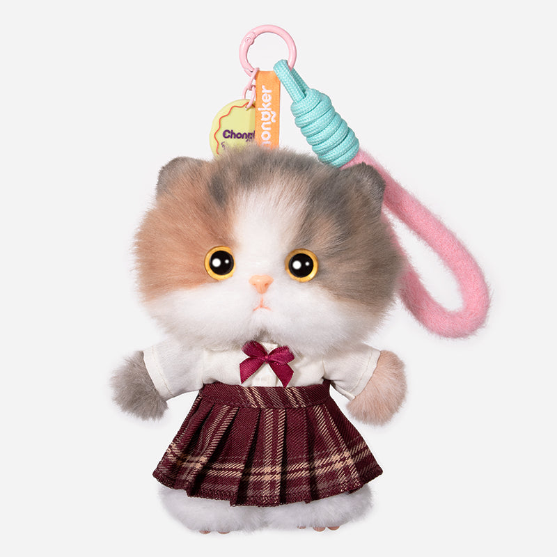 Chongker collectible mini cat plush charm with white outfit