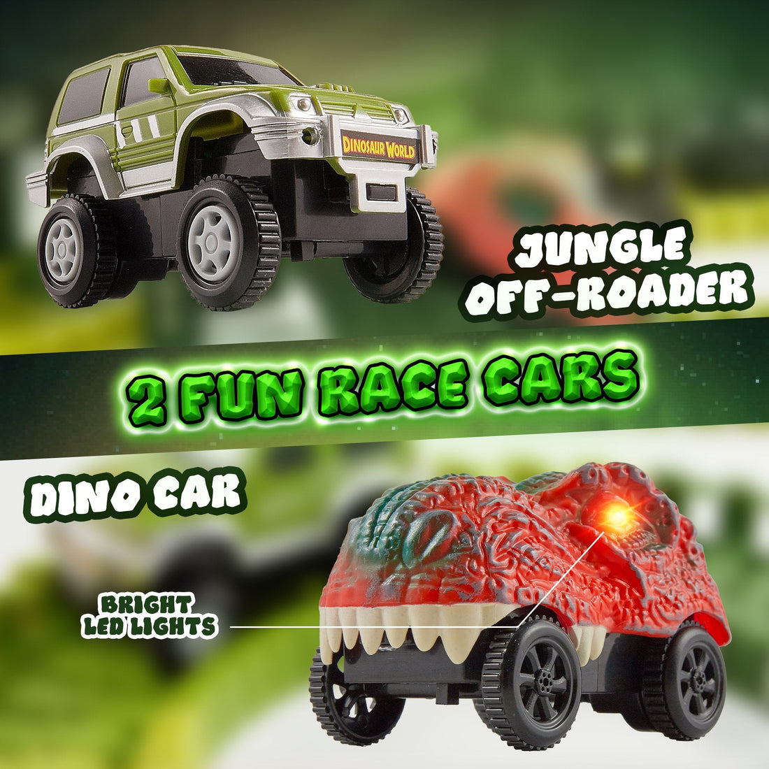 Dinosaur Ultimate Dash Race Track Adventure Playset - USA Toyz 225 Piece Green  2