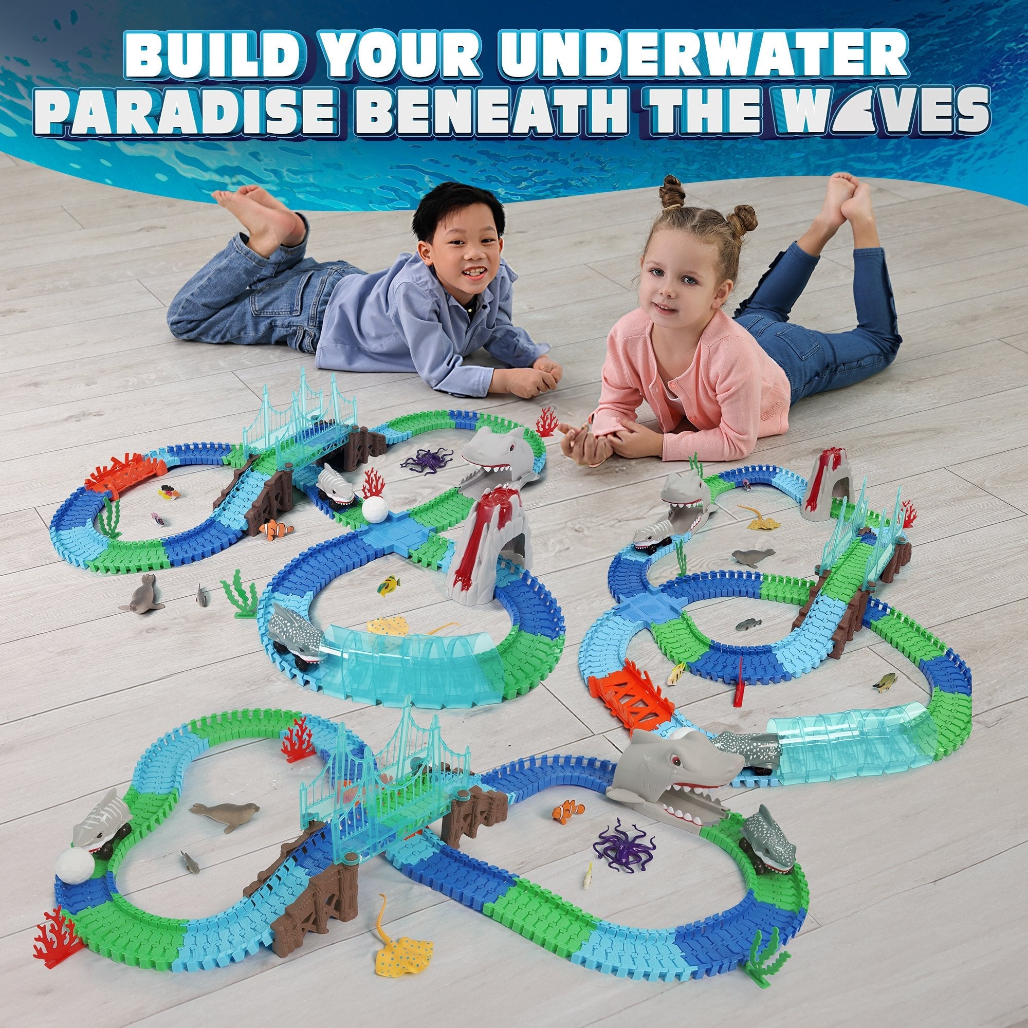 Sharky Seas Tracks Playset - 225 Pieces by USA Toyz  5