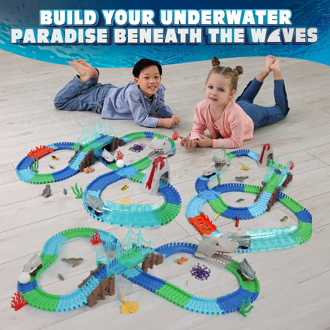 Sharky Seas Tracks Playset - 225 Pieces by USA Toyz  5