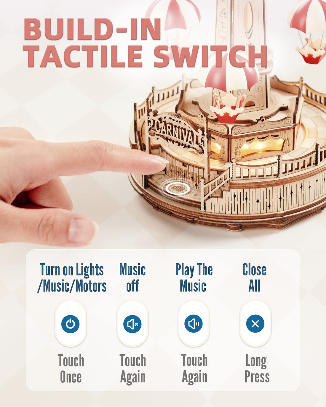 3D Wooden Parachute Tower Music Box Puzzle. 6