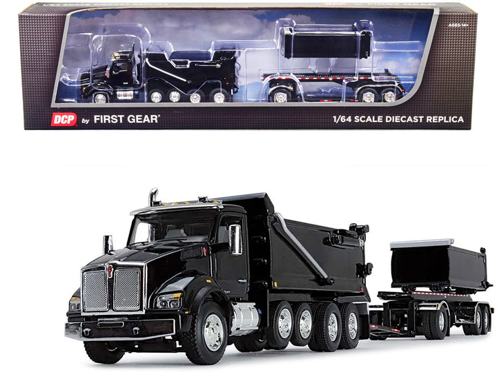 Kenworth T880 Quad-Axle Dump Truck and Rogue Transfer Tandem-Axle Dump Trailer Black 1/64 Diecast Model by DCP/First Gear-0