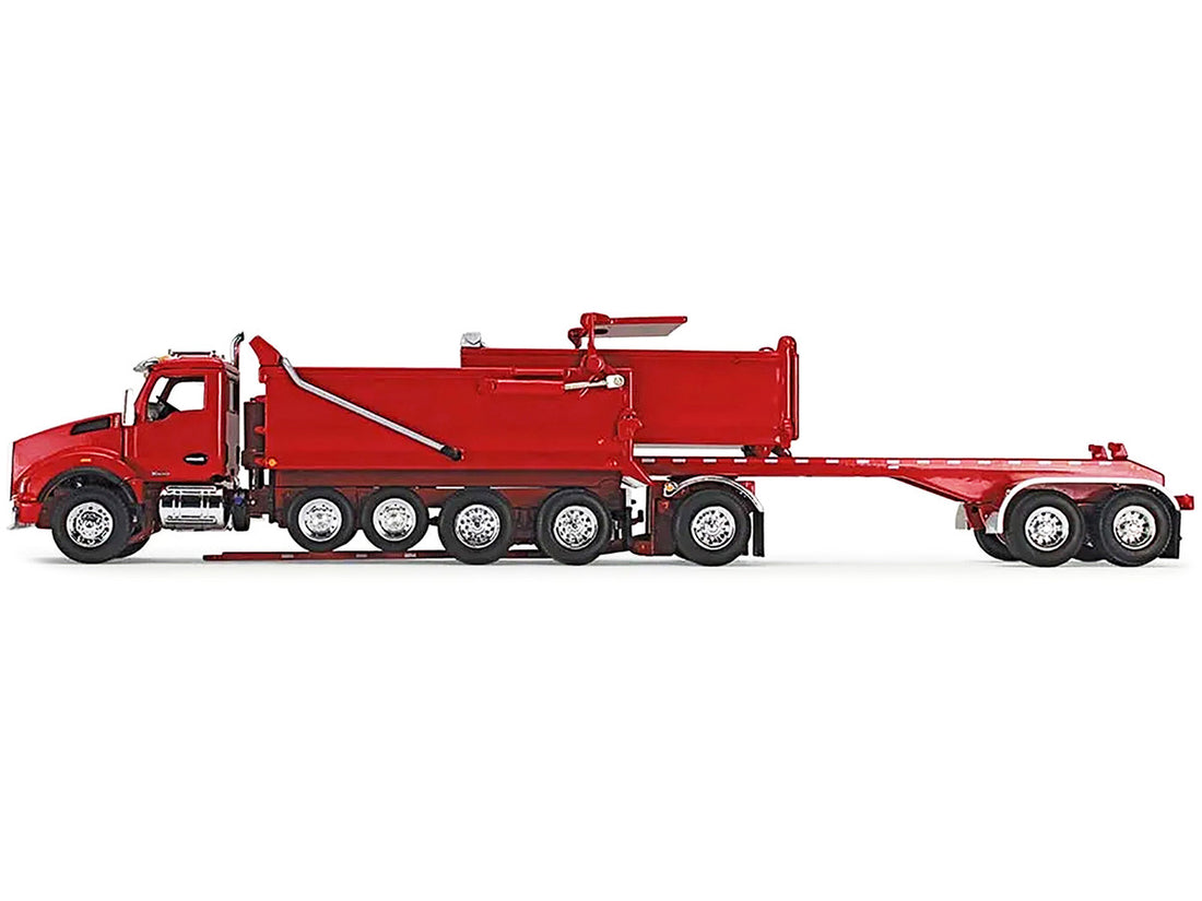 Kenworth T880 Quad-Axle Dump Truck and Rogue Transfer Tandem-Axle Dump Trailer Viper Red 1/64 Diecast Model by DCP/First Gear-2