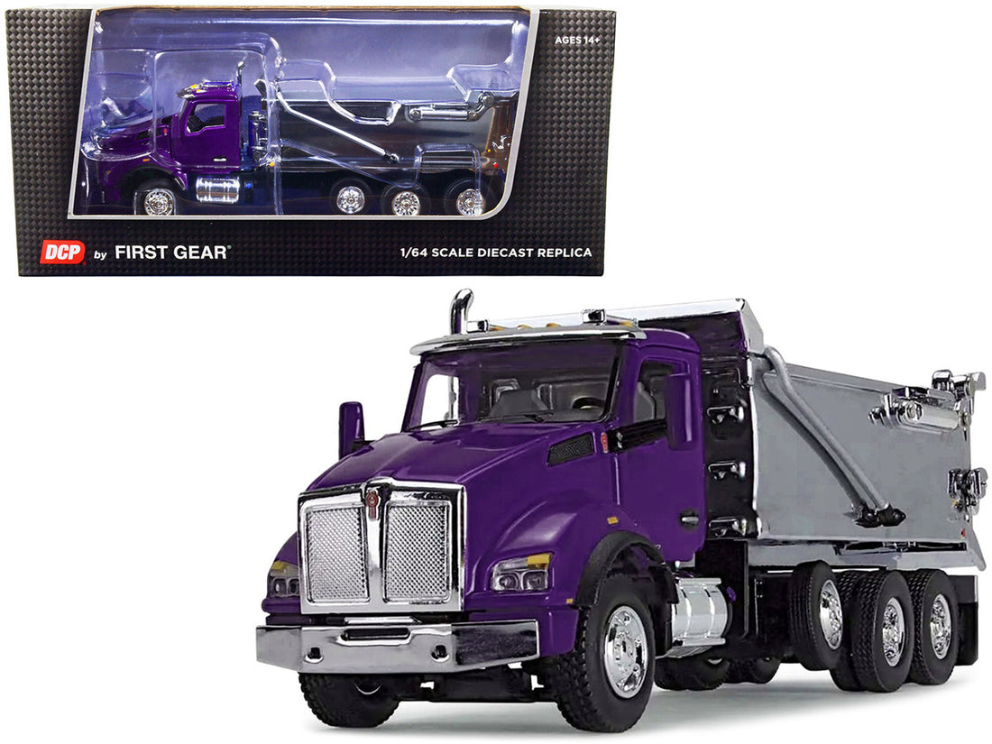 Kenworth T880 Day Cab with Rogue Transfer Dump Body Truck Purple and Chrome 1/64 Diecast Model by DCP/First Gear-0