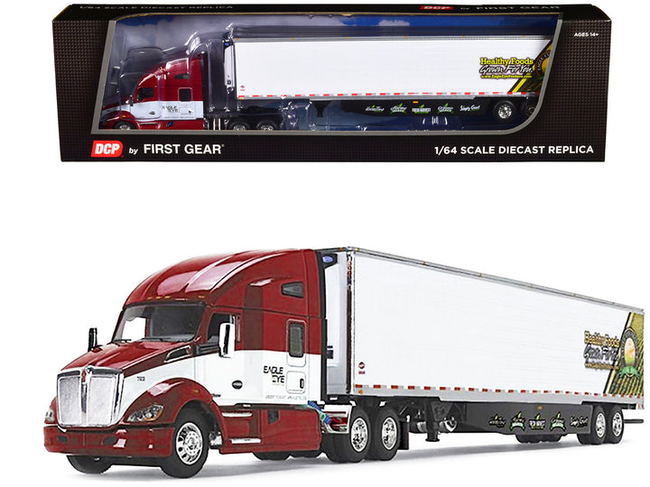 Kenworth T680 with 78" High-Roof Sleeper and 53' Ribbed Utility Refrigerated Trailer "Eagle Eye Produce" Red and White 1/64 Diecast Model by DCP/First Gear-0