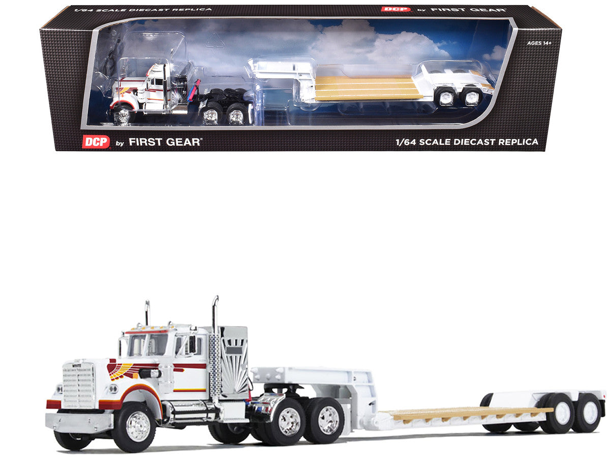 Western Star 4900 with 36" Vintage Flat Top Sleeper and Rogers Vintage Lowboy Trailer White with Graphics 1/64 Diecast Model by DCP/First Gear-2