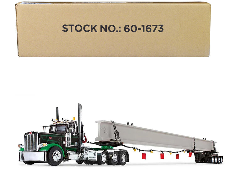 Peterbilt 389 Day Cab and ERMC 4-Axle Hydra-Steer Trailer with Bridge Beam Section Load Black and Green 1/64 Diecast Model by DCP/First Gear-0