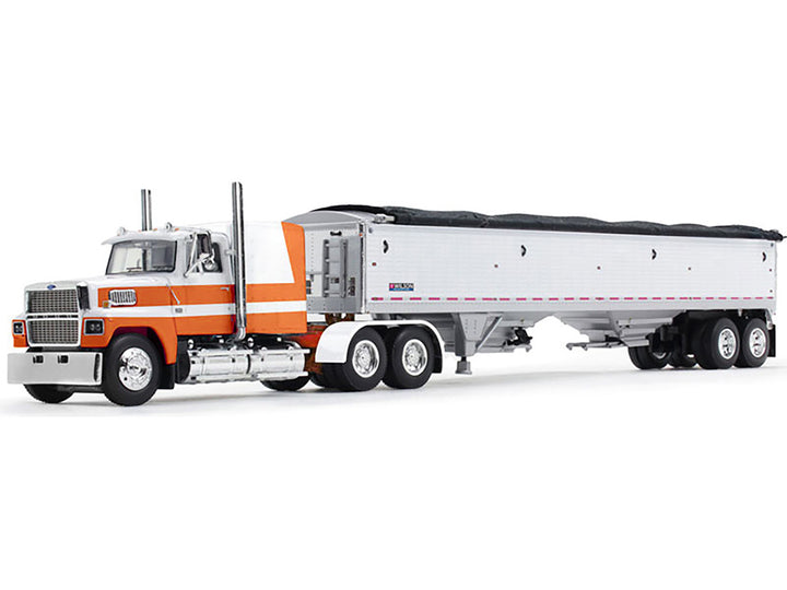 Ford LTL 9000 60" Aerodyne Sleeper with Wilson Pacesetter Grain Trailer Orange and White 1/64 Diecast Model by DCP/First Gear-1