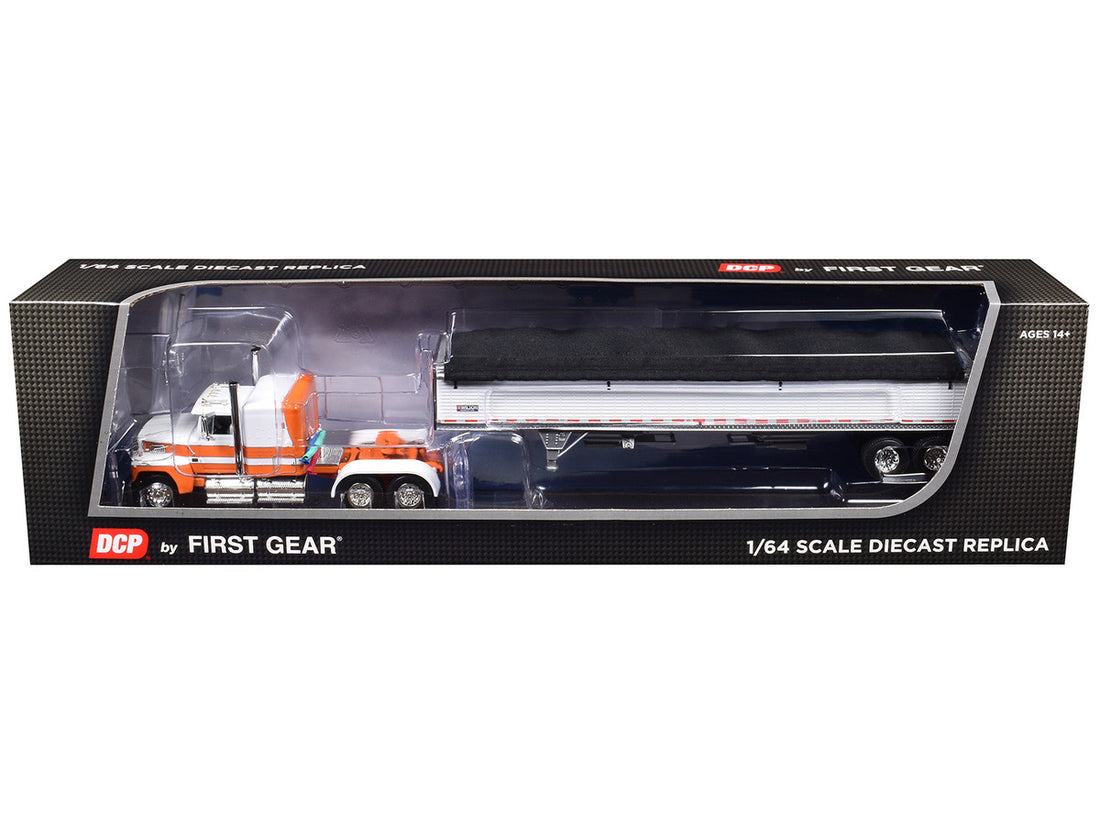 Ford LTL 9000 60" Aerodyne Sleeper with Wilson Pacesetter Grain Trailer Orange and White 1/64 Diecast Model by DCP/First Gear-2