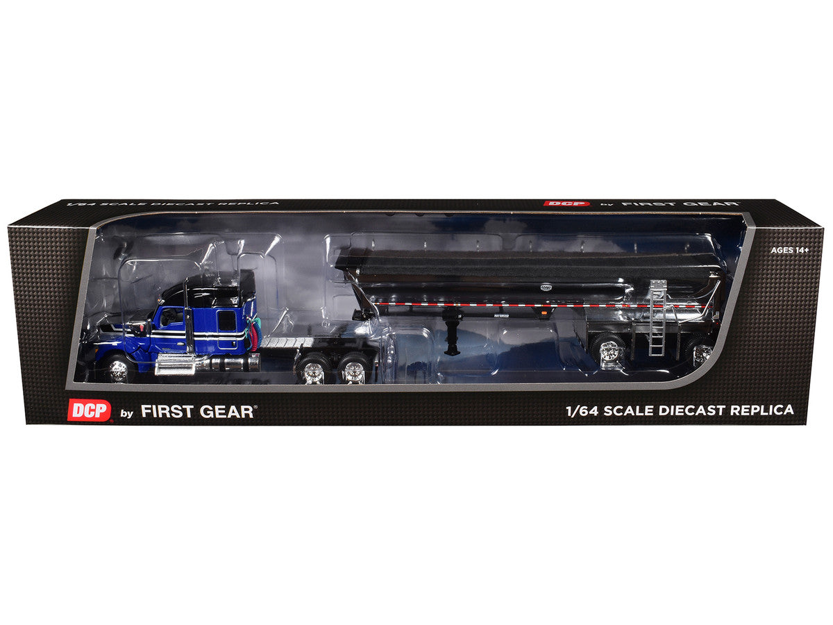 Kenworth W990 76" Mid-Roof Sleeper and MAC Half Round End Dump Trailer Blue and Black 1/64 Diecast Model by DCP/First Gear-2