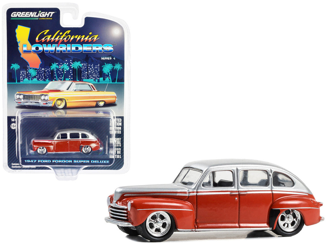 1947 Ford Fordor Super Deluxe Lowrider Red and Silver Metallic "California Lowriders" Series 4 1/64 Diecast Model Car by Greenlight-0