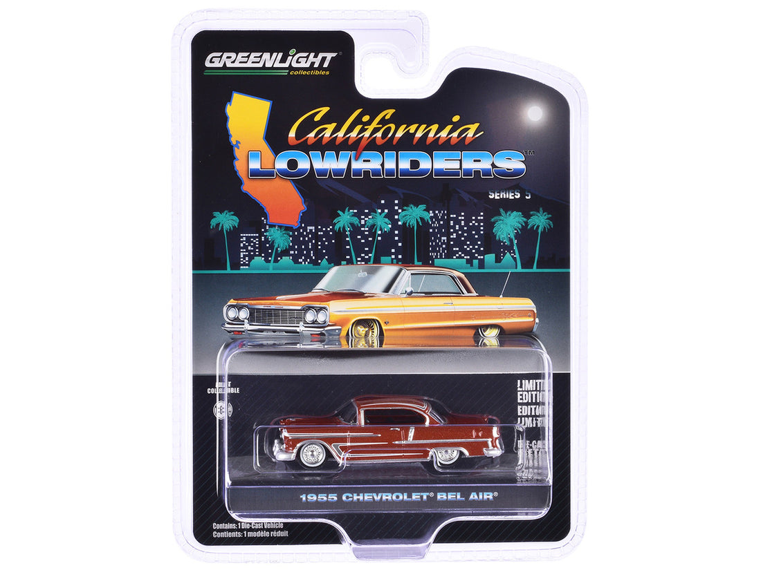 1955 Chevrolet Bel Air Lowrider Red Metallic and Silver "California Lowriders" Series 5 1/64 Diecast Model Car by Greenlight-2