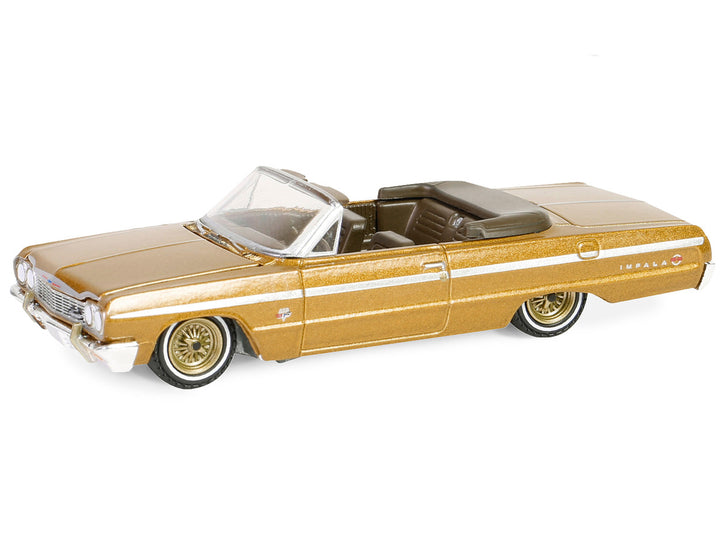 1964 Chevrolet Impala Convertible Lowrider Gold Metallic with Gold Interior "California Lowriders" Series 5 1/64 Diecast Model Car by Greenlight-1