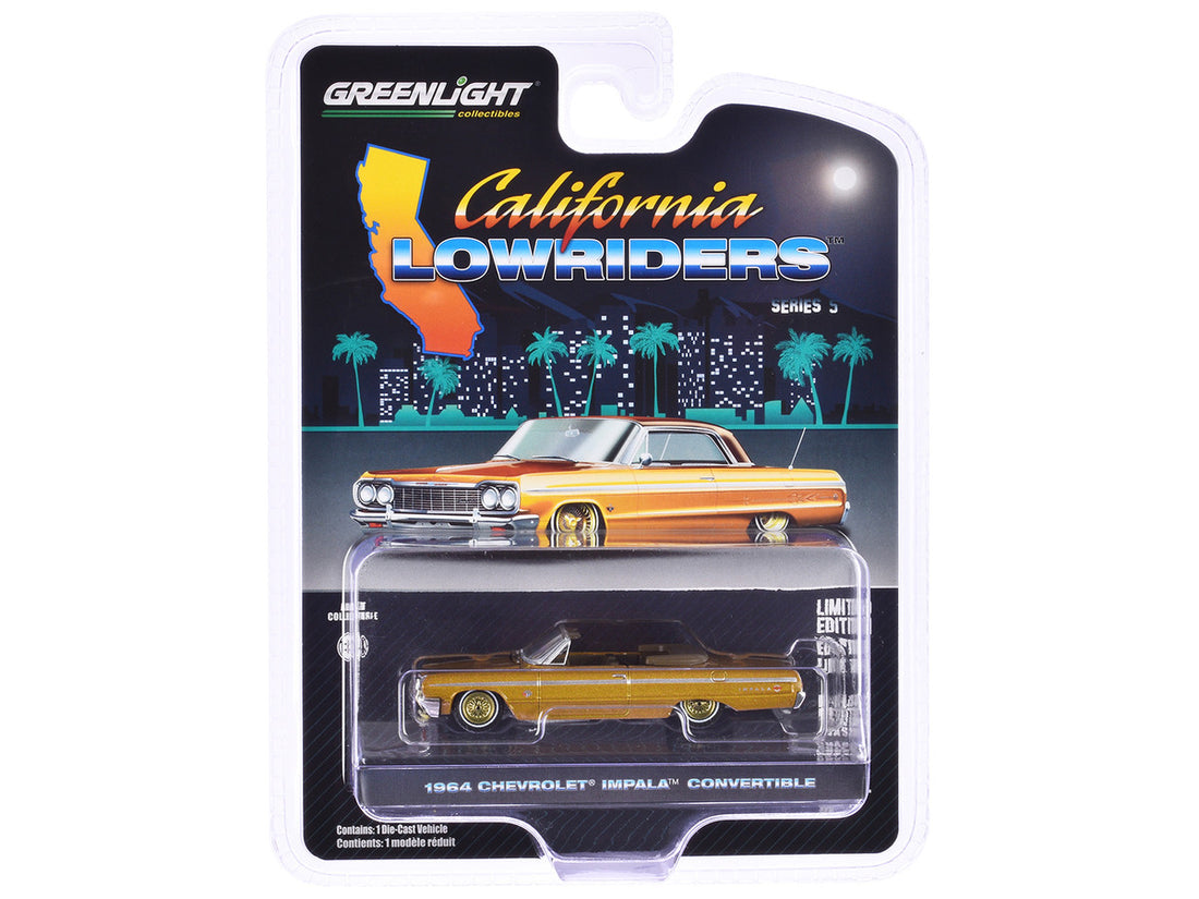 1964 Chevrolet Impala Convertible Lowrider Gold Metallic with Gold Interior "California Lowriders" Series 5 1/64 Diecast Model Car by Greenlight-2