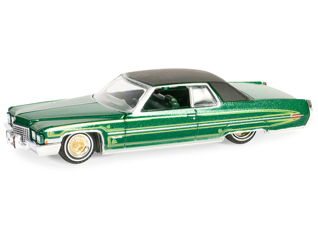 1971 Cadillac Coupe DeVille Lowrider Green Metallic with Black Top and Green Interior "California Lowriders" Series 5 1/64 Diecast Model Car by Greenlight-0