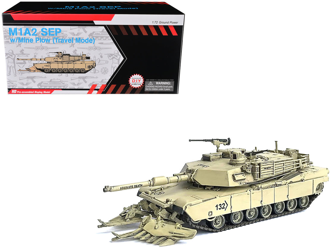 United States M1A2 SEP (System Enhancement Package) Abrams Tank with Mine Plow (Travel Mode) #132 "Absolute Death United States Army" Desert Sand "NEO Dragon Armor" Series 1/72 Plastic Model by Dragon Models-3