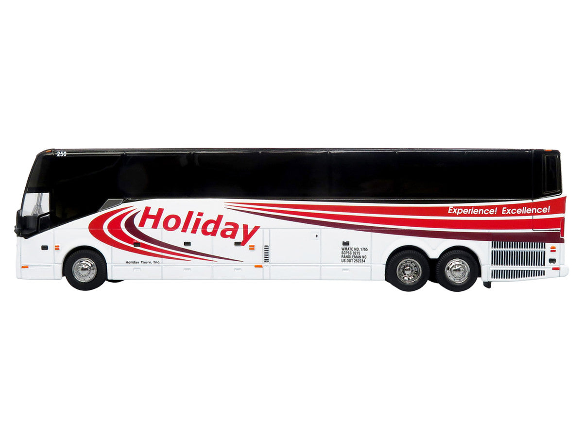 Prevost H3-45 Coach Bus "Holiday Tours" White with Red Graphics Limited Edition 1/64 Diecast Model by Iconic Replicas-0