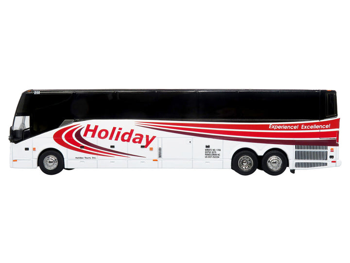 Prevost H3-45 Coach Bus "Holiday Tours" White with Red Graphics Limited Edition 1/64 Diecast Model by Iconic Replicas-0